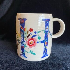 Anthropologie Starla M Halfmann Petal Palette Mug Letter H Initial Flowers